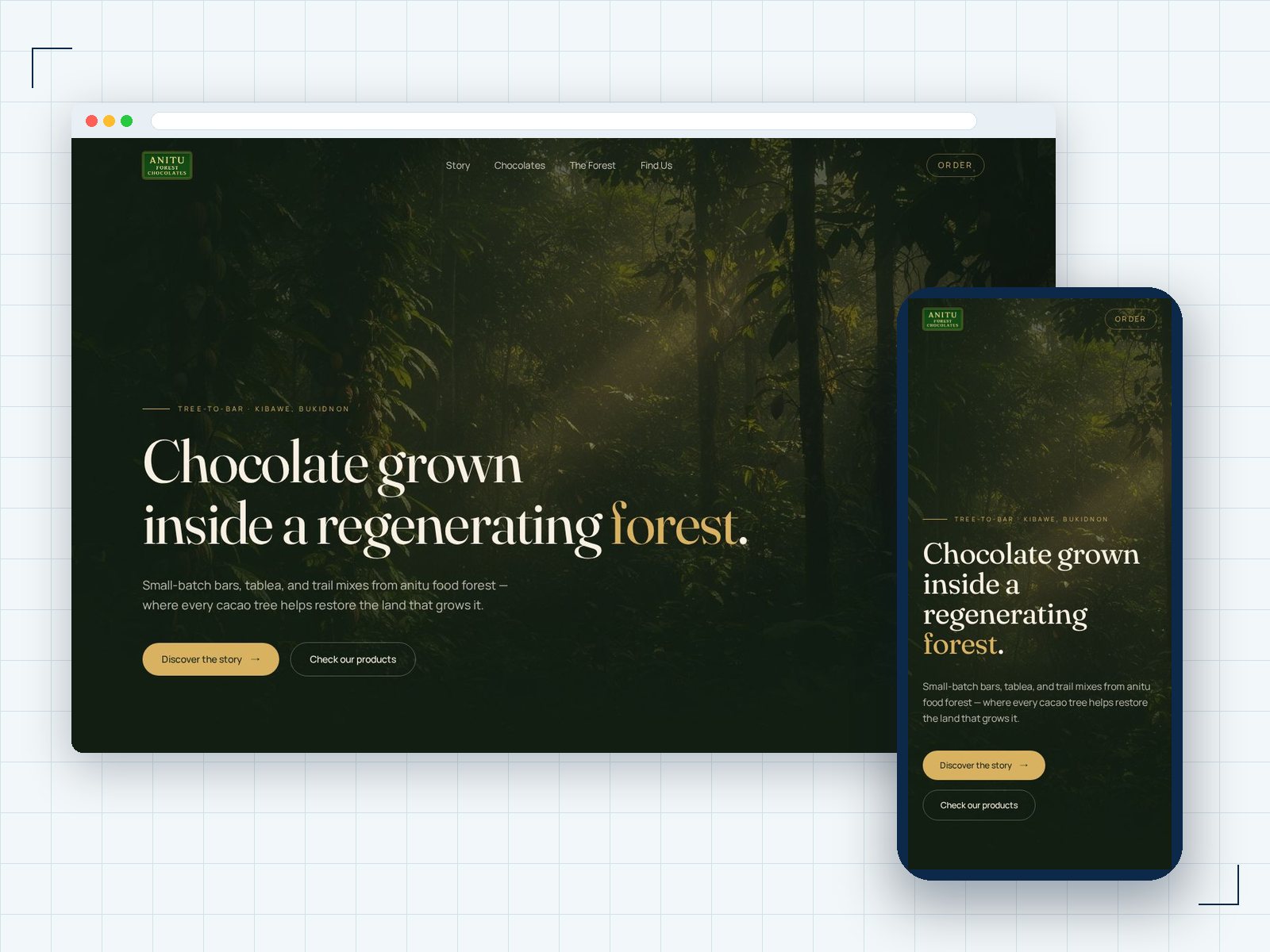 Anitu Forest Chocolates website shown on desktop and mobile