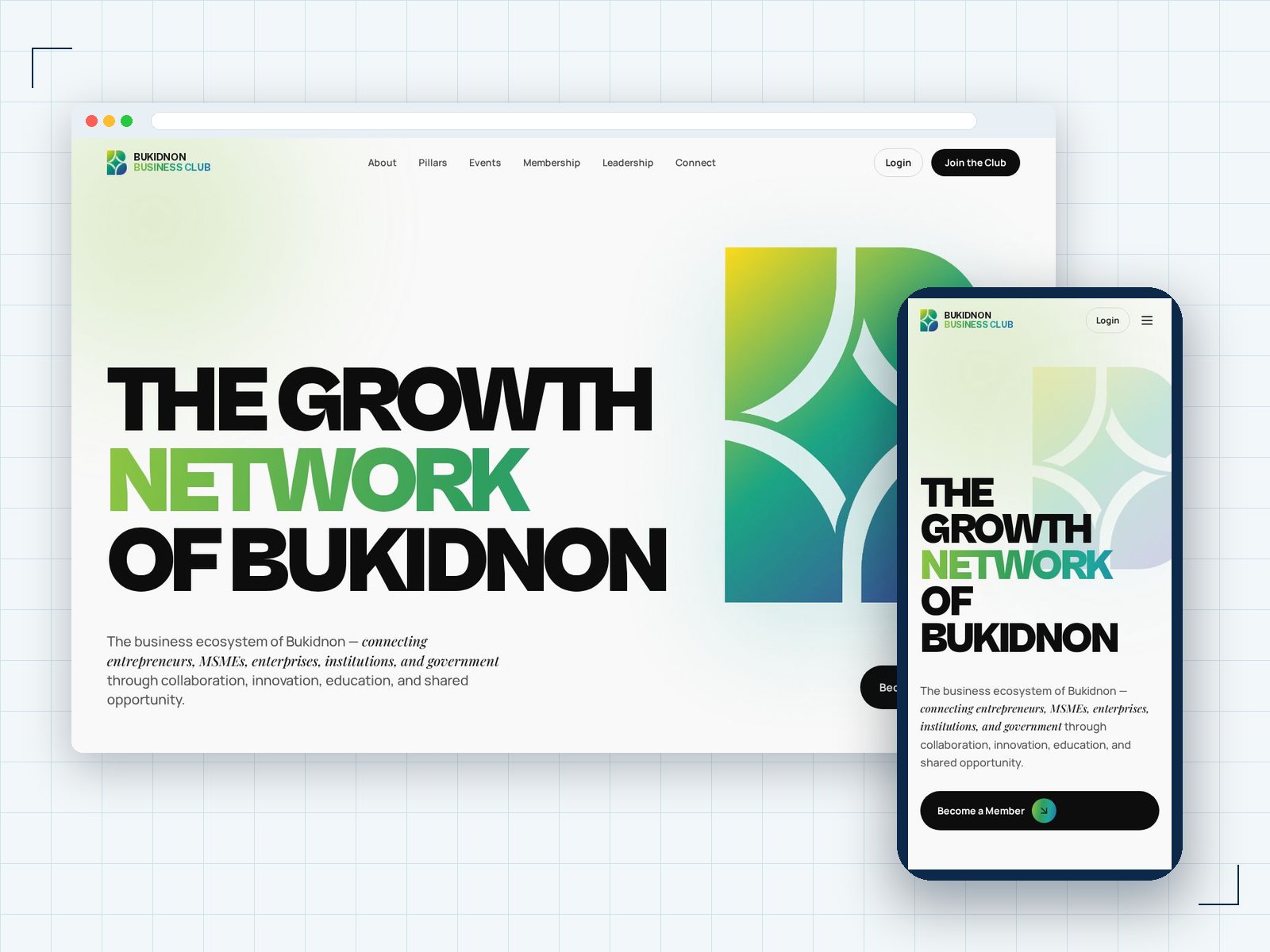 Bukidnon Business Club website shown on desktop and mobile