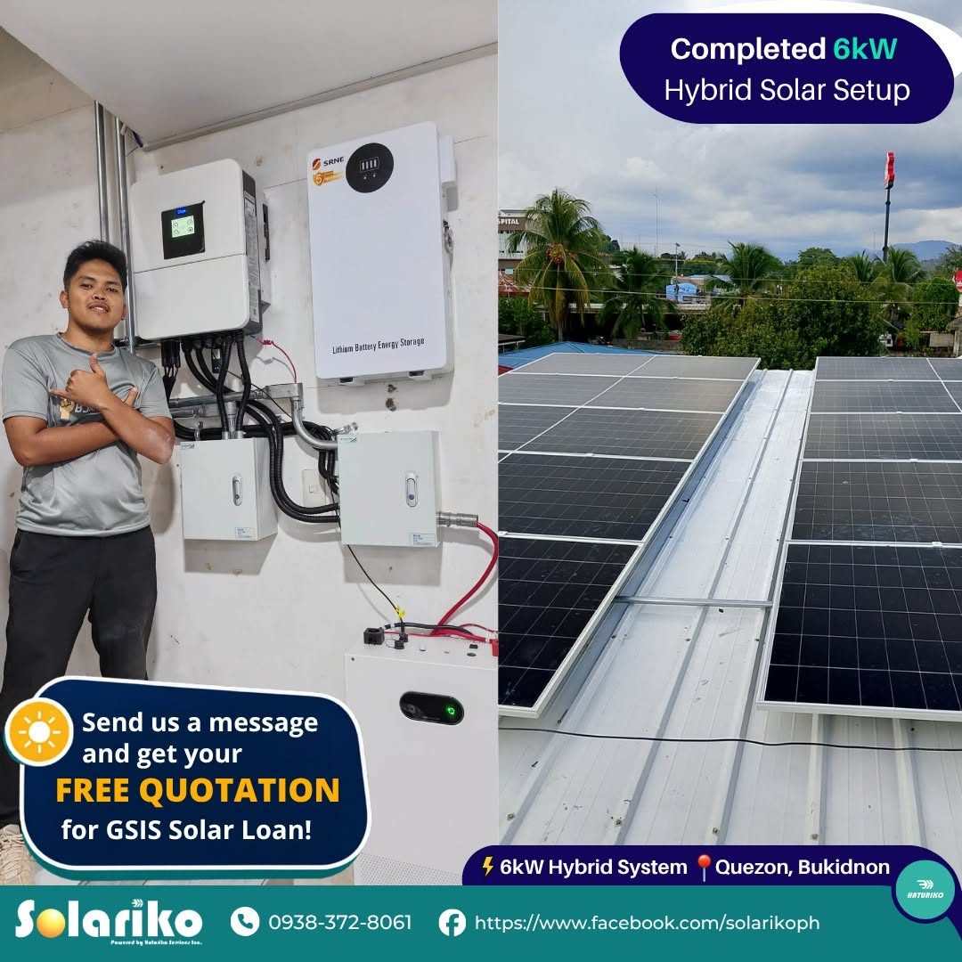 Completed 6 kW hybrid solar setup with inverter wall and rooftop array