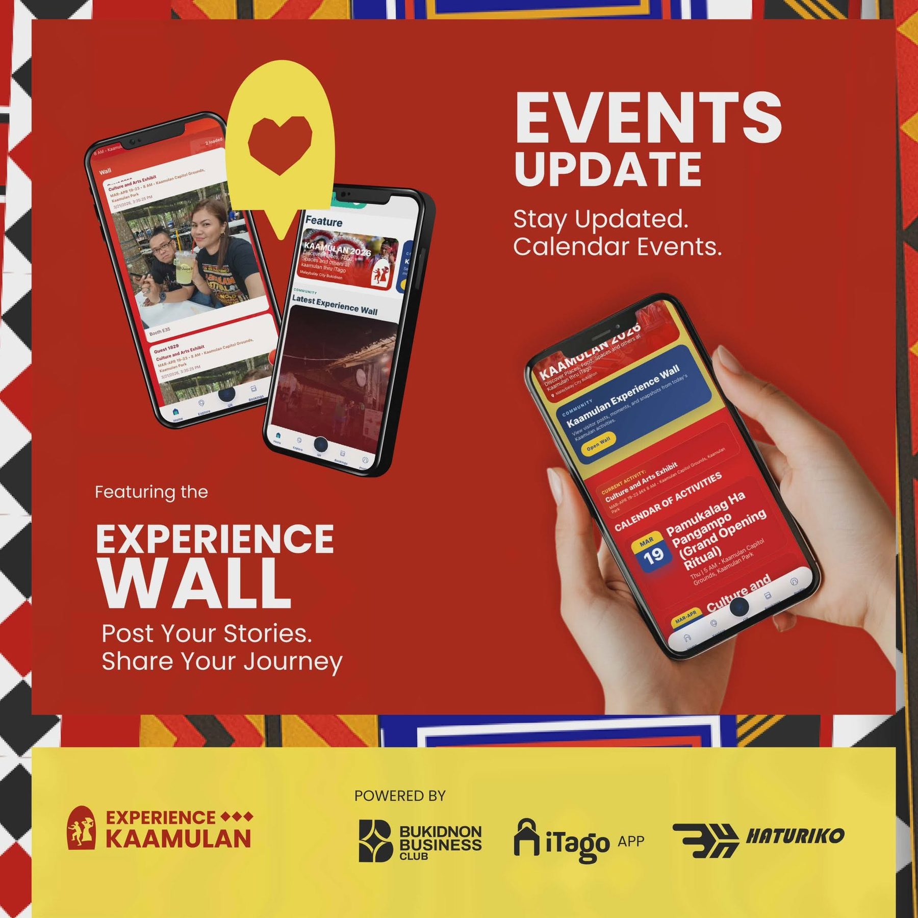 Events Update and Experience Wall app screens