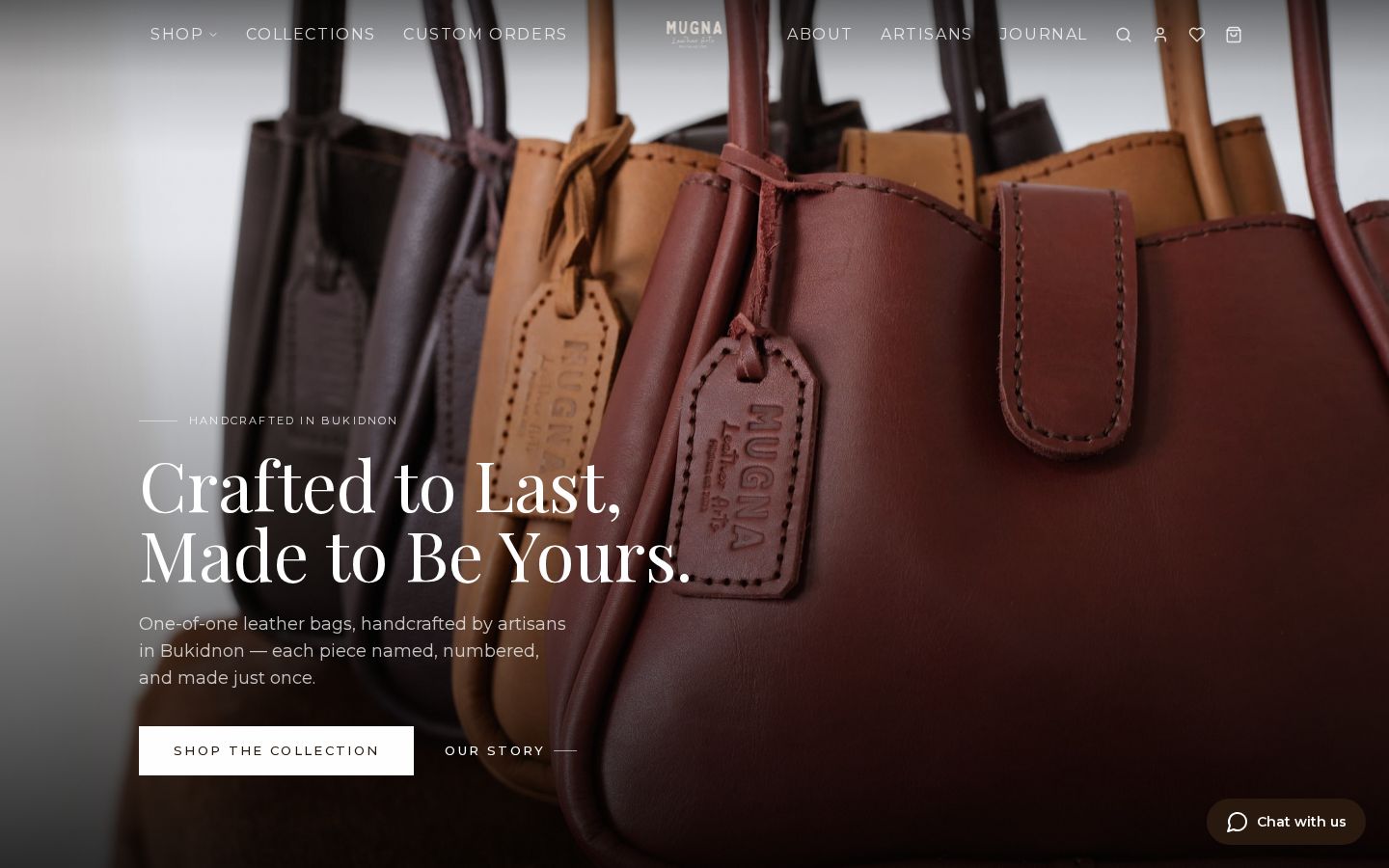 Mugna Leather Arts homepage on desktop
