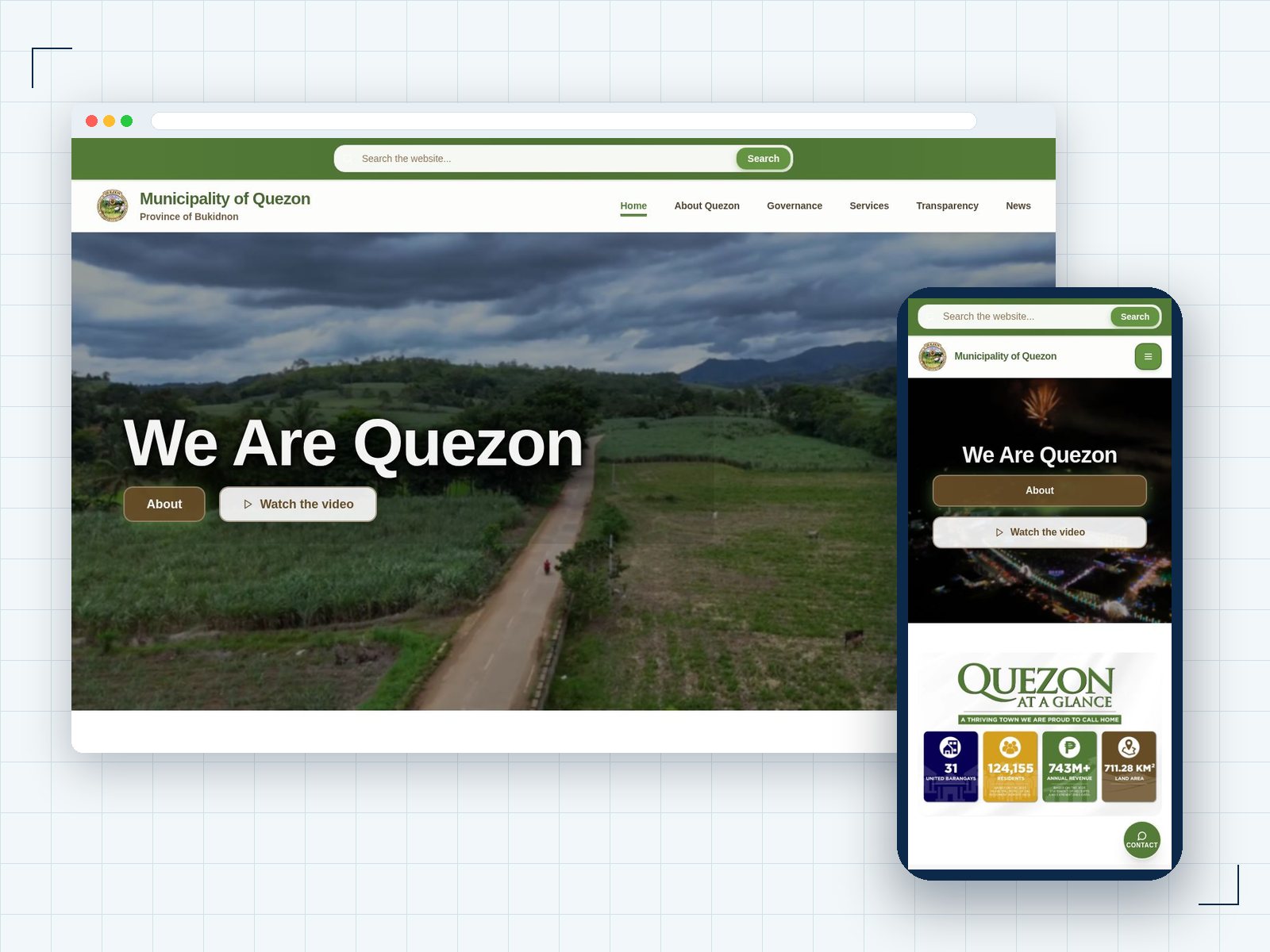 Municipality of Quezon website shown on desktop and mobile