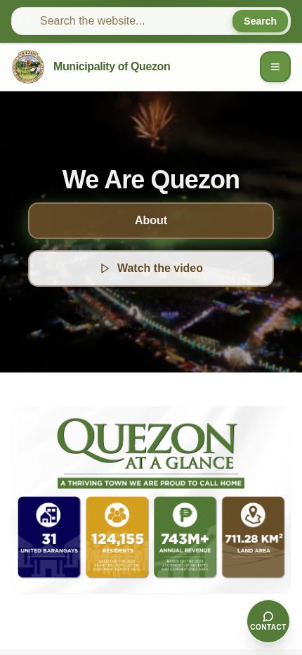 Municipality of Quezon homepage on mobile