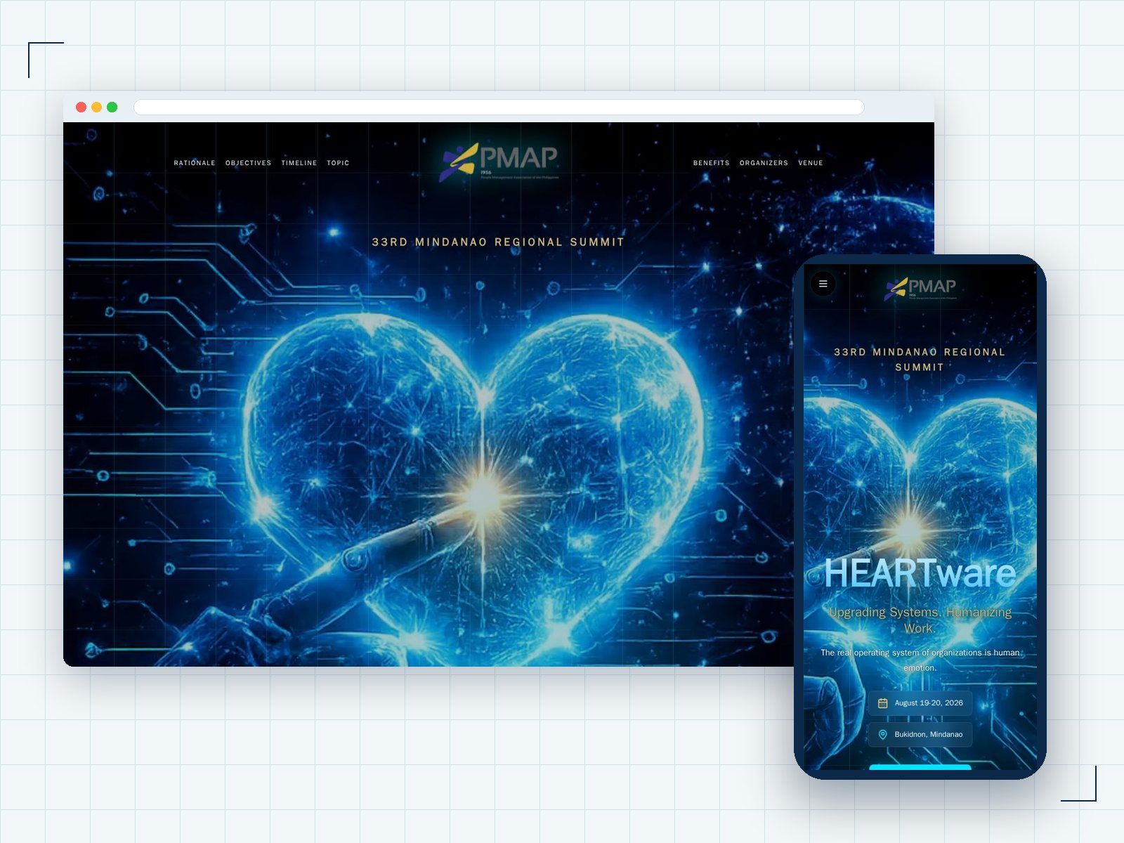 PMAP Bukidnon HEARTware 2026 website shown on desktop and mobile
