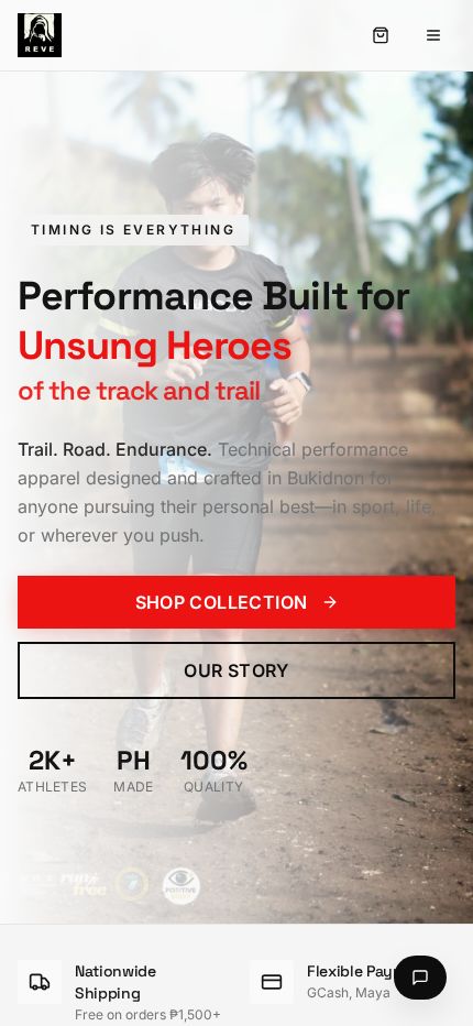 Reve Clothing homepage on mobile